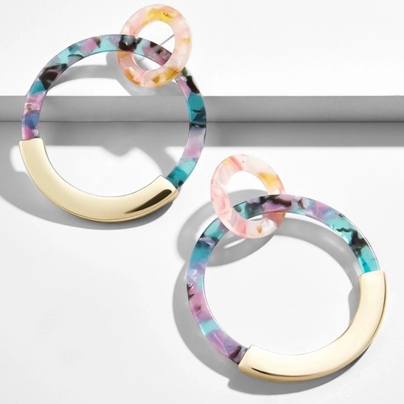 NWT Colorful + Gold Double Hoop Acrylic Earrings - Picture 2 of 3